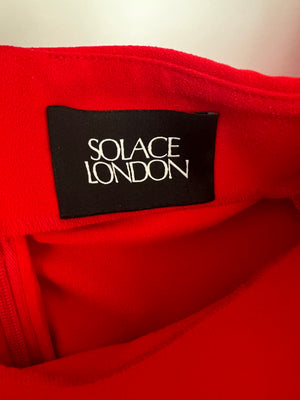 Solace London Red Sleeveless Mini Dress with Draped Neckline Detail Size UK 8