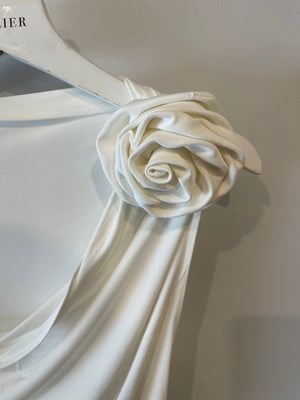 Magda Butrym White One Shoulder Top with Rose Appliqué Details Size FR 36 (UK 8) RRP £695