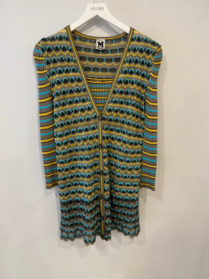 M Missoni Grey, Yellow and Blue Knit Cardigan and Top Chevron Set Size IT 44 (UK 12)