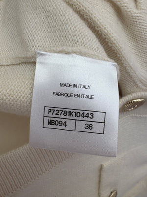 Chanel White Long-Line Cashmere Dress with Gold CC Buttons Detail Size FR 36 (UK 8)