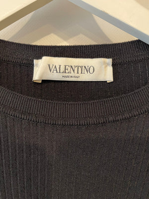 Valentino Black Long Sleeve Ribbed Top with Sleeve Details Size XS (UK 6)