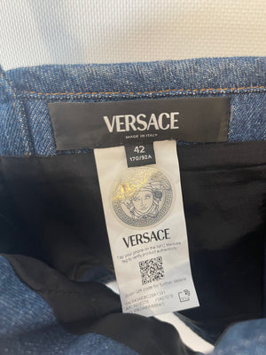 Versace Blue Denim Corset Bustier Top with Gold Medusa Details Size IT 42 (UK 10)