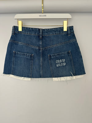 Miu Miu Denim Mini Skirt with Logo Detail Size IT 38 (UK 6)