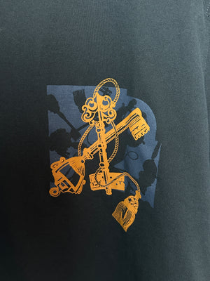 Hermes T-Shirt in Bleu Noir with "Les Clefs" Print in Size FR 38 (UK 10)