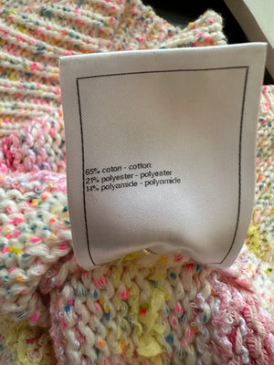 Chanel 24C Resort Pastel Pink & Yellow Sleeveless Knit Jumper and Shorts Set with Cupid Heart "Coco" Detail Top Size FR 34 (UK 6)