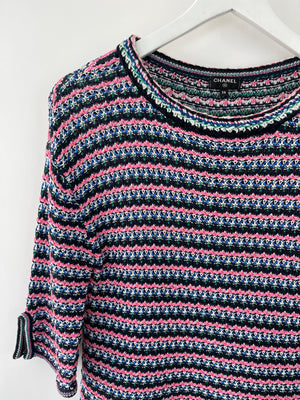 *FIRE PRICE* Chanel Pink, Black Metallic Green Mid-Sleeve Top FR 38 (UK 10)