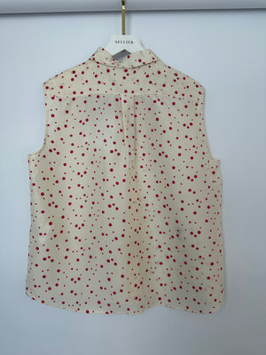 Christian Dior Cream and Red Polka Dot Sleeveless Silk Button Down Blouse Size FR 40 (UK 12)