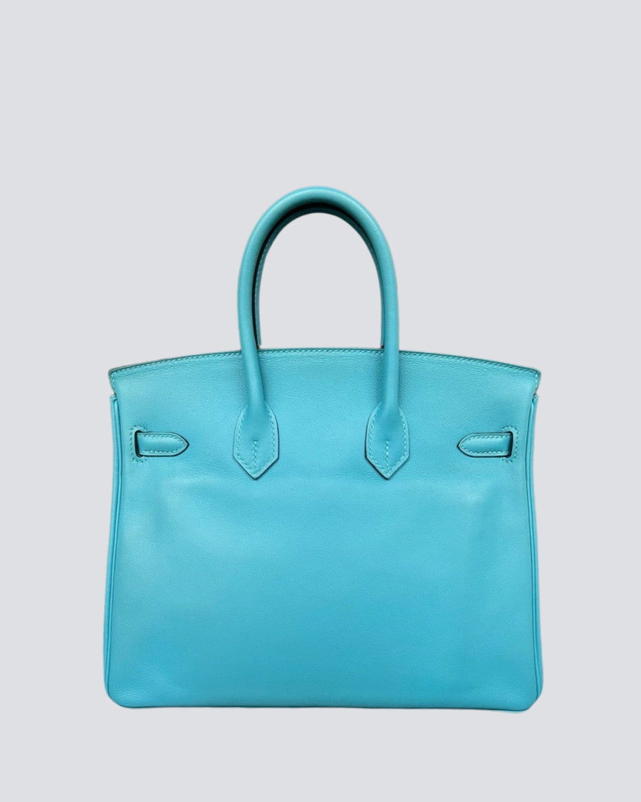 Hermes Blue Atoll Birkin Bag 25cm in Swift Leather With Palladium Hardware