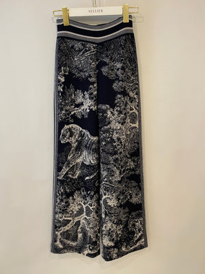 Christian Dior Navy Toile De Jouy Cashmere Trousers with Logo Detail Size FR 34 (UK 6)