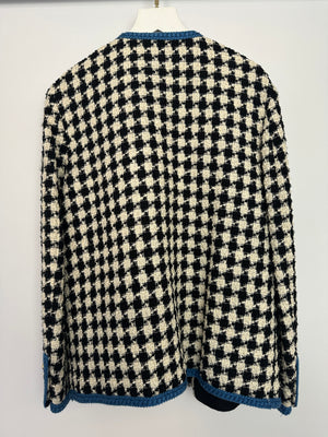 Gucci Black & White Houndstooth Wool Jacket with Electric Blue Thread Detail Size IT 36 (UK 4)