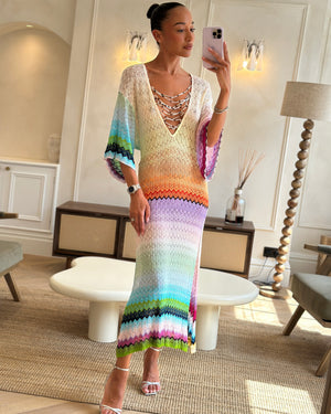 Missoni Multicolour Zigzag Beach Cover-Up Short Sleeve Maxi Dress Size IT 38 (UK 6)