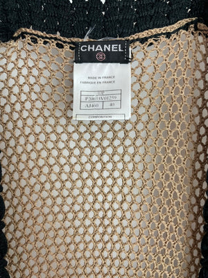 Chanel 03/P Brown Crochet Knitted Long Line Cardigan with Black Trim Detail Size FR 40 (UK 12)