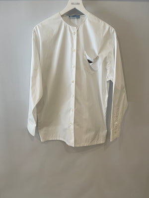 Prada White Long Sleeve Shirt With Logo Plaque Detail Size IT 40 (UK 8) RRP £900
