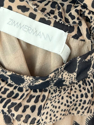 Zimmermann Brown Long Sleeve Leopard Print Cut-Out Ruched Midi Dress Size 0 (UK 8)