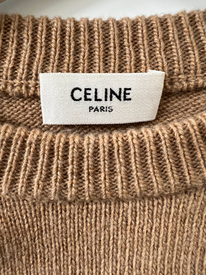 Céline Brown Long Sleeve Cashmere Jumper with Logo Detail Size FR XS (UK 6)