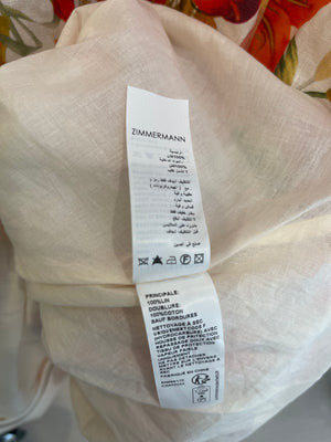 Zimmemann White and Orange Printed Floral Midi Dress Size 2 (UK 10/12)