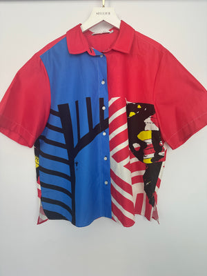 Christian Dior Red, White and Blue Printed Short-Sleeve Shirt and Long Skirt Set Size FR 44 (UK 16)