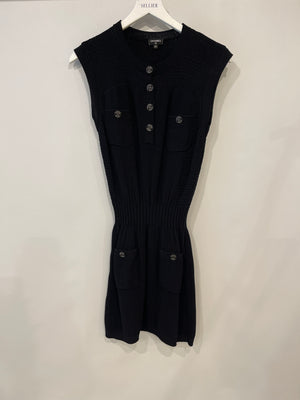 Chanel 20S Black Silk Knit Sleeveless Mini Dress with Silver CC Logo Details Size FR 34 (UK 6) RRP £2,500