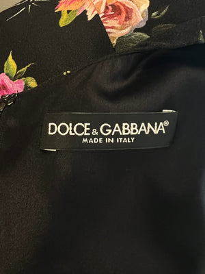 Dolce & Gabbana Black Silk Sleeveless Dress with Floral Prints Size IT 40 (UK 8)