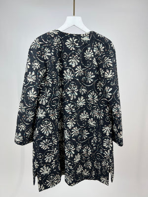 *HOT* Chanel 18C Navy Tweed Jacket with White Floral Embroideries and Crystal Bronze Buttons FR 42 (UK 14) RRP £4800