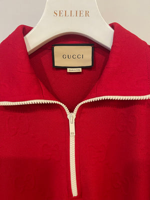 Gucci Red GG Logo-Embossed High-Neck Jersey Mini Dress Size M (UK 10) RRP £1,000