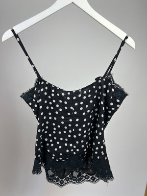 Dolce & Gabbana Black and White Polkadot Top with Lace Hem Detail Size S (UK 8)