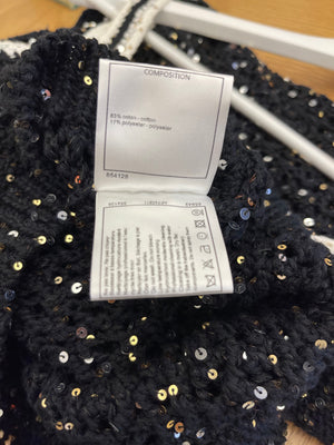 Chanel SS/23 Black Sequin Embellished Mini Dress with Bow and CC Crystal Buttons Details Size FR 36 (UK 8)