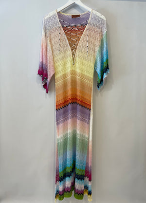 Missoni Multicolour Zigzag Beach Cover-Up Short Sleeve Maxi Dress Size IT 38 (UK 6)