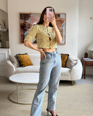 Chanel 22/P Yellow, Black and Grey Tweed Cropped Jacket with Lion Buttons Detail FR 36 (UK 8) RRP £4,150