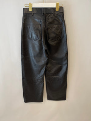 Celine Black Lulu Lambskin Leather Trousers with Gold Logo Button Detail Size 26 (UK 8) RRP £2,700