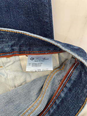 Loro Piana Menswear Blue Jeans with Brown Stitching Detail Size LP 33 (Size M)