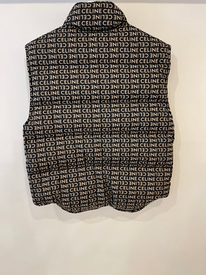 Celine Black and Beige Sleeveless Puffer Jacket with Logo Prints Size XS (UK 6)