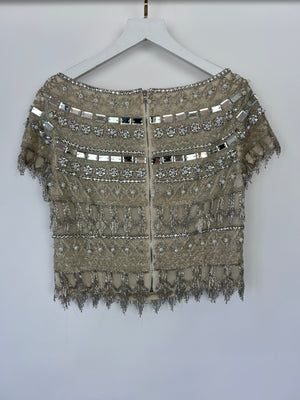 Naeem Khan Embellished Silver Cropped Sleeveless Top Size US 4 (UK 6)