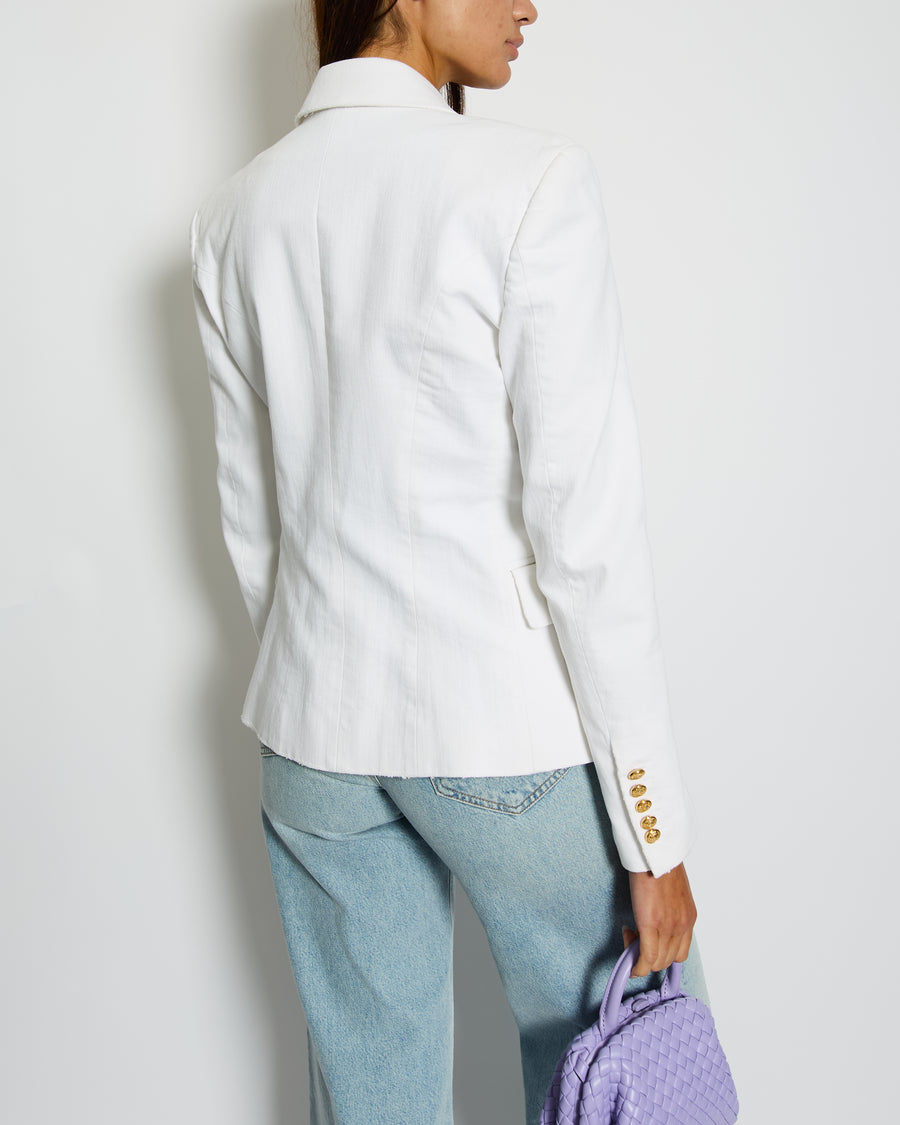 Balmain White Cotton Classic Blazer Jacket with Gold Buttons Size FR 42 (UK 14) RRP £2,200