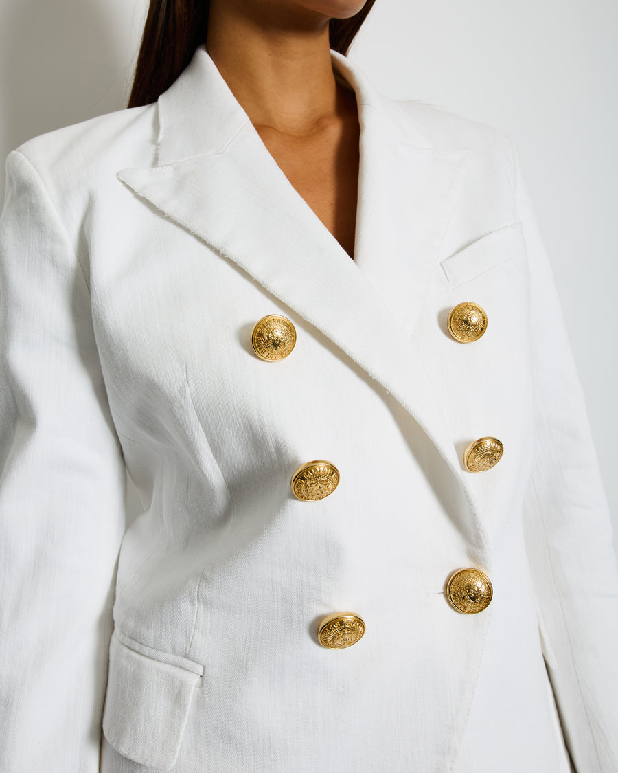 Balmain White Cotton Classic Blazer Jacket with Gold Buttons Size FR 42 (UK 14) RRP £2,200