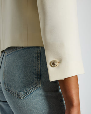 Christian Dior Cream Wool Silk Blend Jacket with Gold Logo Star Buttons Size FR 40 (UK 12) RRP £2,800