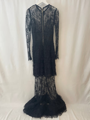 Elie Saab Black Lace Gown with Ruffle Detailing Size FR 34 (UK 6)