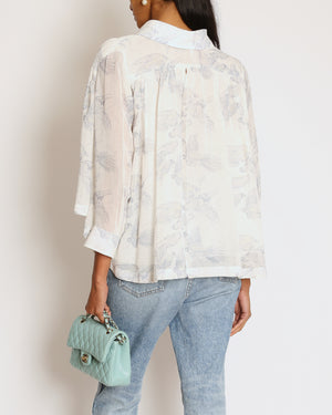 Loewe x Paula's Ibiza White and Blue Parrot Print & Shirt with Back Slit Detail Size FR 32 (UK 4)