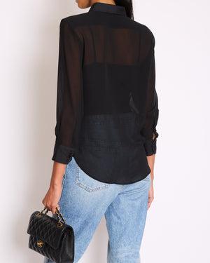 Saint Laurent Black Silk Long Sleeve Shirt with Ruffle Details Size FR 36 (UK 8)