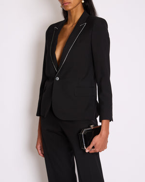 Saint Laurent Black Blazer with Crystal Lapel Trim Detail Size FR 36 (UK 8)