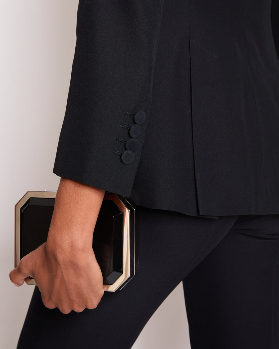 Alexander McQueen Black Tailored Blazer Jacket and Matching Trousers Set with Metallic Embroidery Detail Size IT 36 (UK 4)