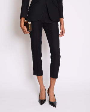 Alexander McQueen Black Tailored Blazer Jacket and Matching Trousers Set with Metallic Embroidery Detail Size IT 36 (UK 4)
