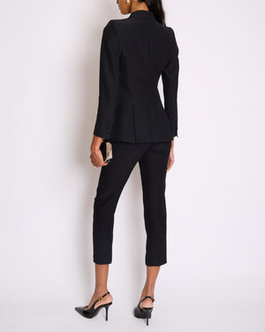Alexander McQueen Black Tailored Blazer Jacket and Matching Trousers Set with Metallic Embroidery Detail Size IT 36 (UK 4)