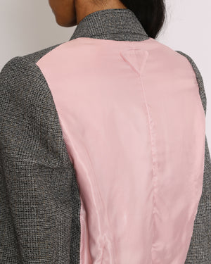 Prada Grey Prince of Wales Check & Pink Satin Double Breasted Blazer with Triangle Logo Detail IT 36 (UK 4)