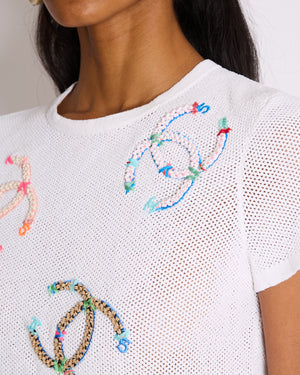 Chanel SS/19 White Mesh CC Embroidered T-Shirt Size FR 38 (UK 10)