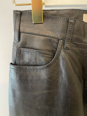 Celine Black Lulu Lambskin Leather Trousers with Gold Logo Button Detail Size 26 (UK 8) RRP £2,700