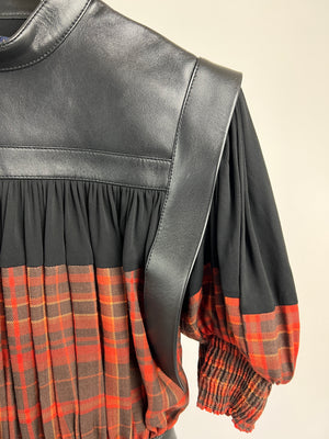 Louis Vuitton Red Check Top with Black Leather Detail Size FR 34 (UK 6)