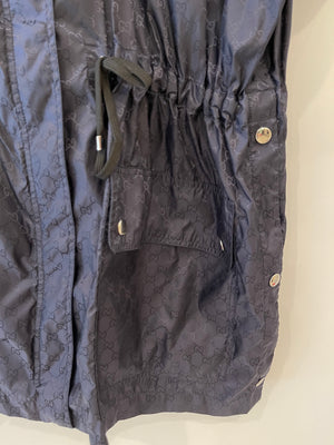 Gucci Navy GG Logo Hooded Rain Coat Size IT 38 (UK 6)