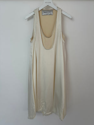 Valentino Satin White Two-Tone Sleeveless Double Layer Midi Dress Size IT 36 (UK 4)