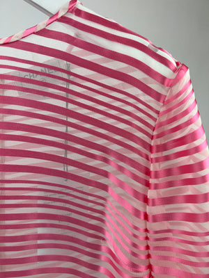 Chanel 2020 Pink Striped Blouse with Black Band Detail FR 40 (UK 12)